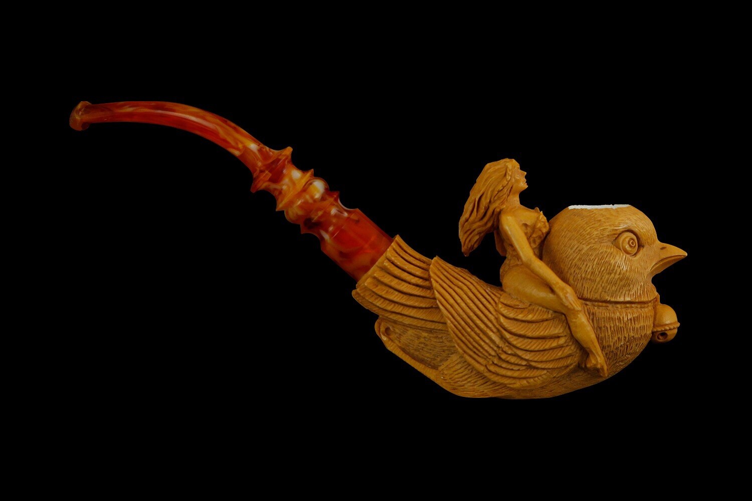 Lady Rides On A Bird Pipe By Korayhan New Block Meerschaum W Case#11527