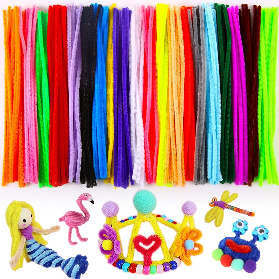 200pcs Pipe Cleaners Craft Supplies, 12in Chenille Stems in 20 Colors, Soft &…