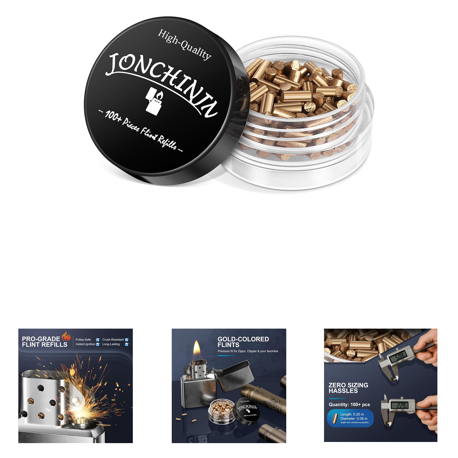 Lighter Flints 100 Pcs, Premium Ferrocerium Refill, Compatible with Zippo