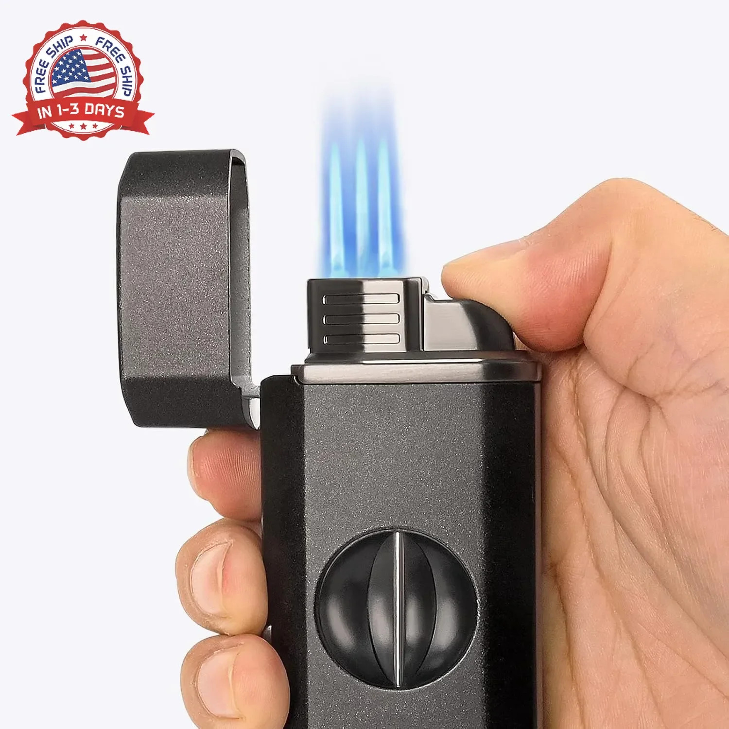 CIGAROL Refillable 3-in-1 Cigar Torch Lighter – Blue Jet Flame with Built-in Cut