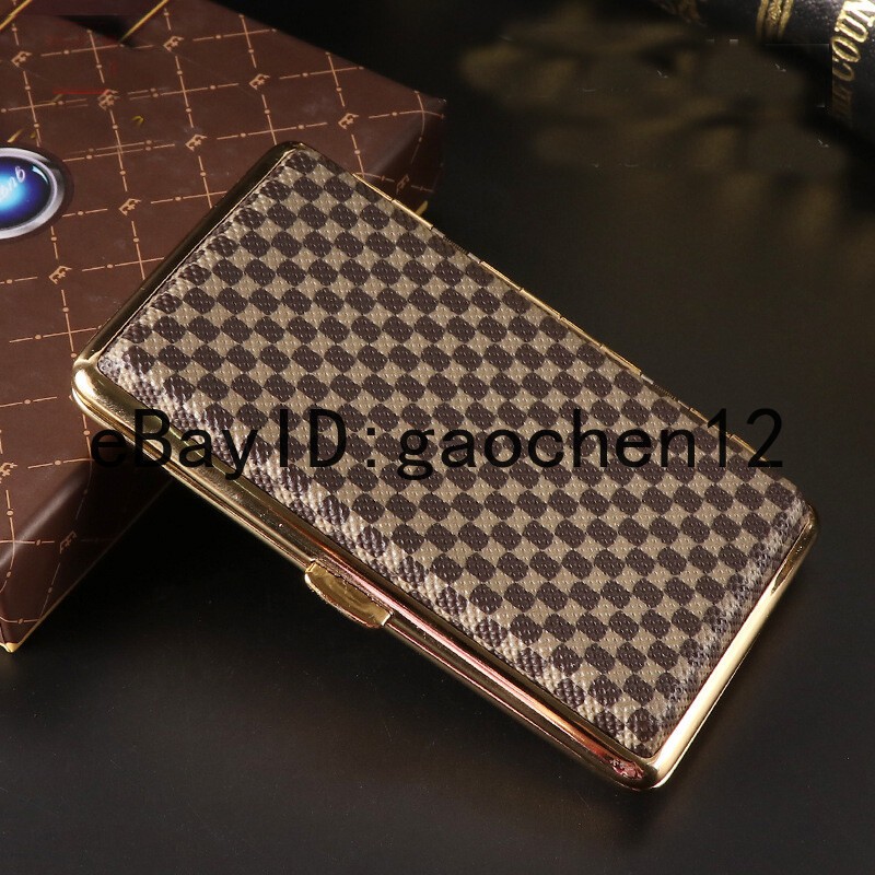 VINTAGE Women Portable Metal Leather Double Sided Cigarette Case HolderBox112MM