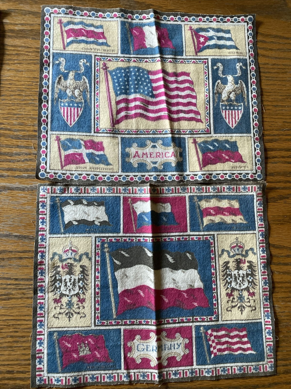 5 Vntg Cigar Box Premium Tobacco Felt Flannel American/Germany Flags 8 1/2 X 10