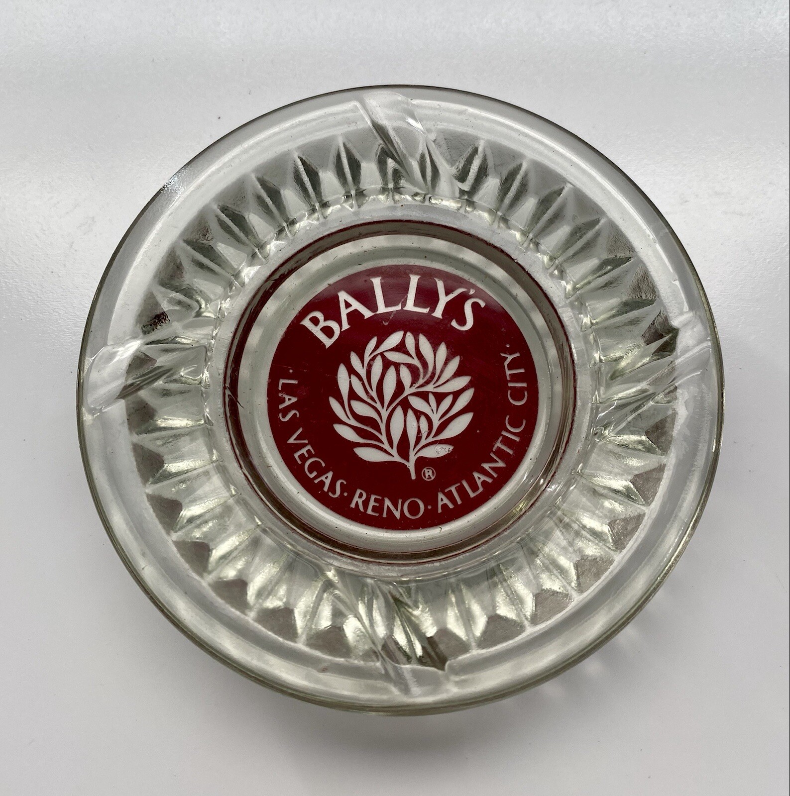 Vintage Ash Tray BALLY’S Casino HOTEL LAS VEGAS Atlantic City Glass Round Red