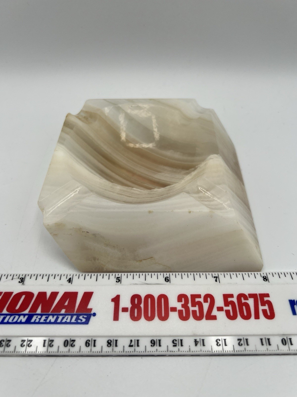 Vintage Art Deco 1960s Italian Hand Carved Alabaster MCM Ashtray Trinket Beige