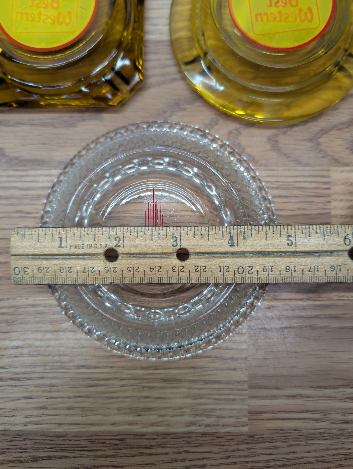 Lot Of 3 Vintage Hotel Amber Ashtrays Best Western, Kahler Clear