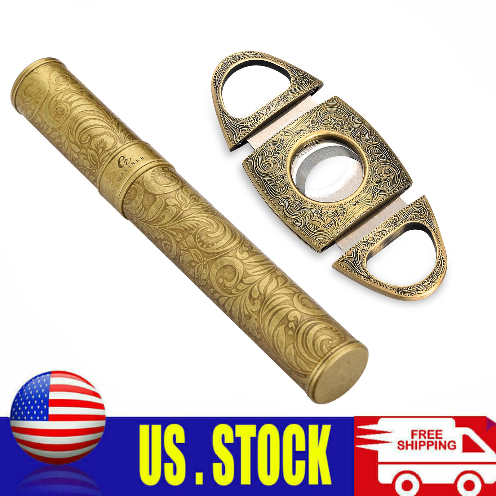 Galiner Cigar Cutter Sharp Double Steel Blade Shear Cigar Tube Case 1ct Holder
