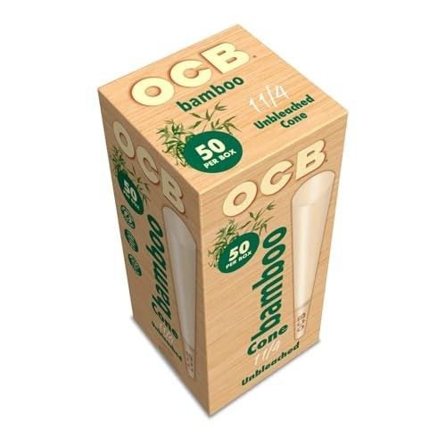 OCB Bamboo Unbleached Pre-Rolled Rolling Paper Cones 1-1/4 (84mm) Size – 50