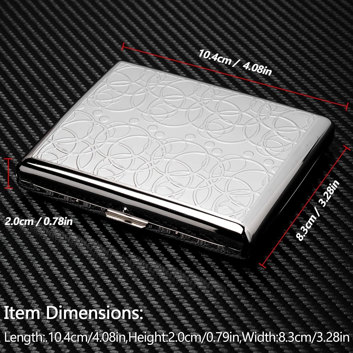 Lightweight Silver Case for 20 King Size Items, Compact Spring Clip Holder