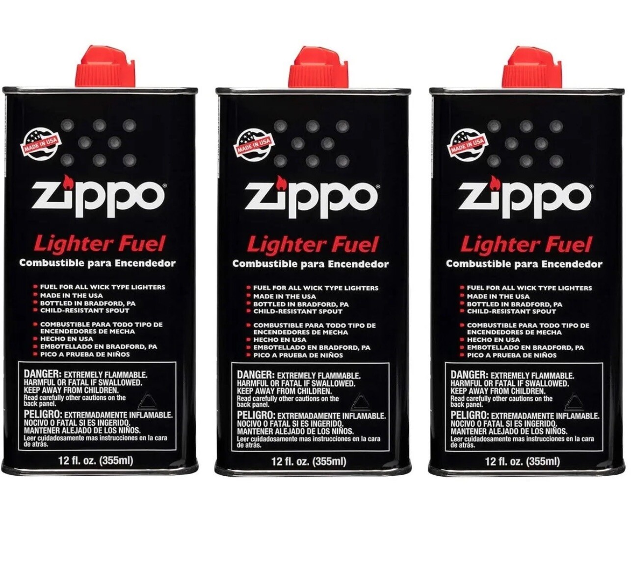 ZIPPO LIGHTER FUEL 12 oz 355 ml Lighter Fluid MADE IN USA **PACK OF 3**