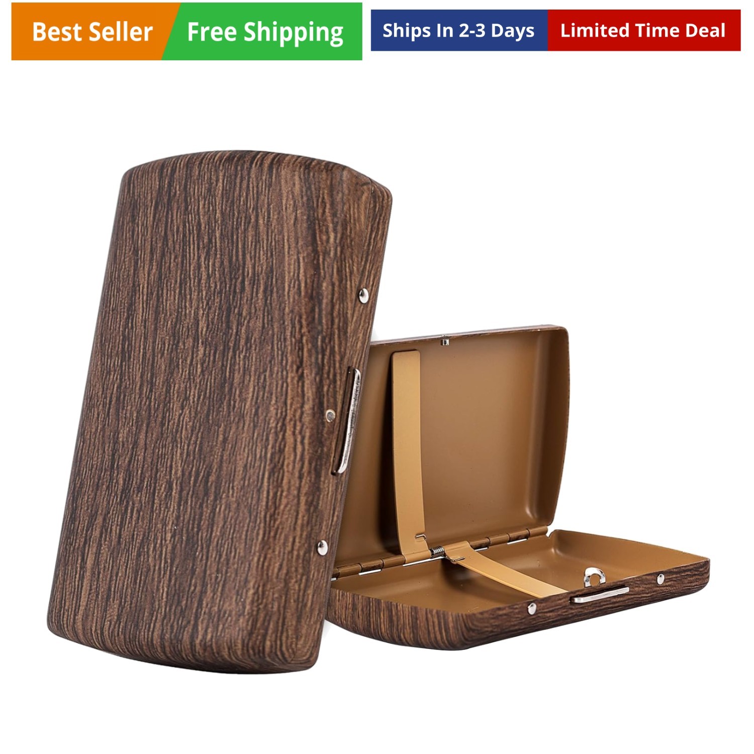 Wood Look Mini Metal Cigarette Case, Holds 12pcs King Size 84mm Regular Cigar…