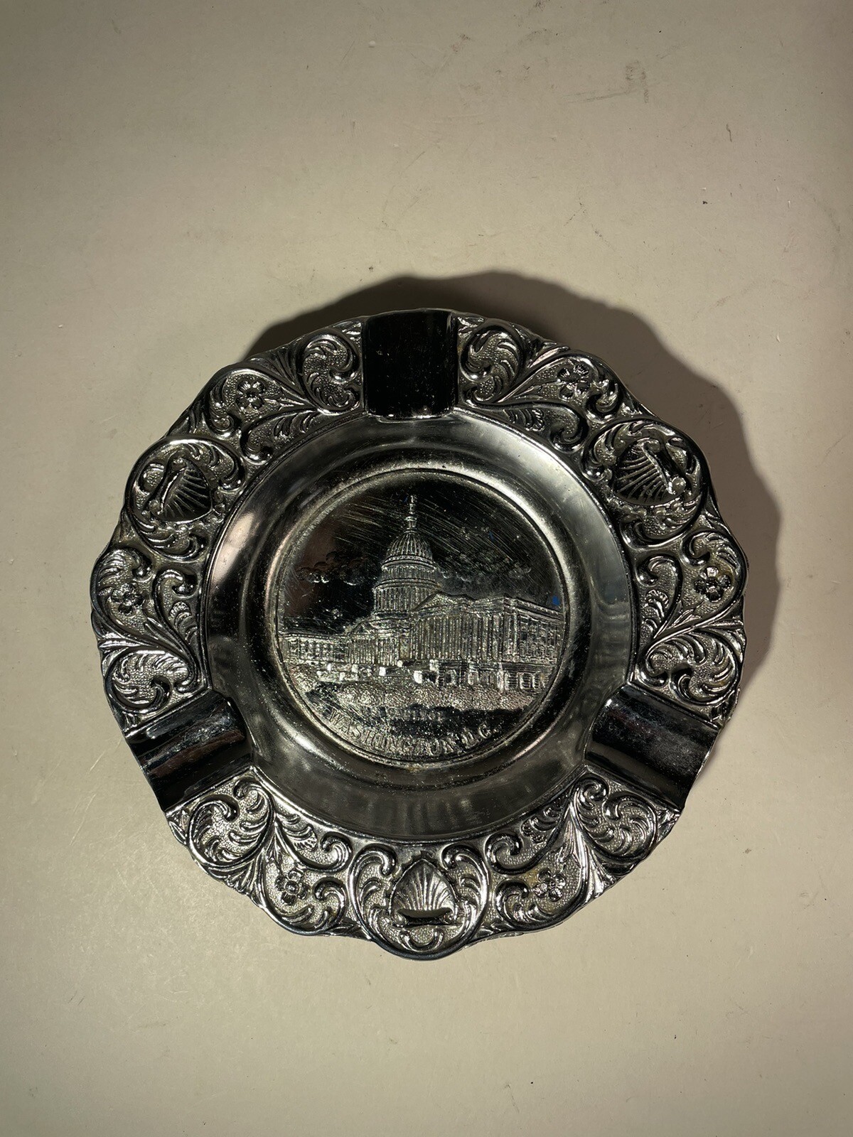 Vintage Collectible Souvenir Washington DC Capitol Chrome Metal Ashtray Japan