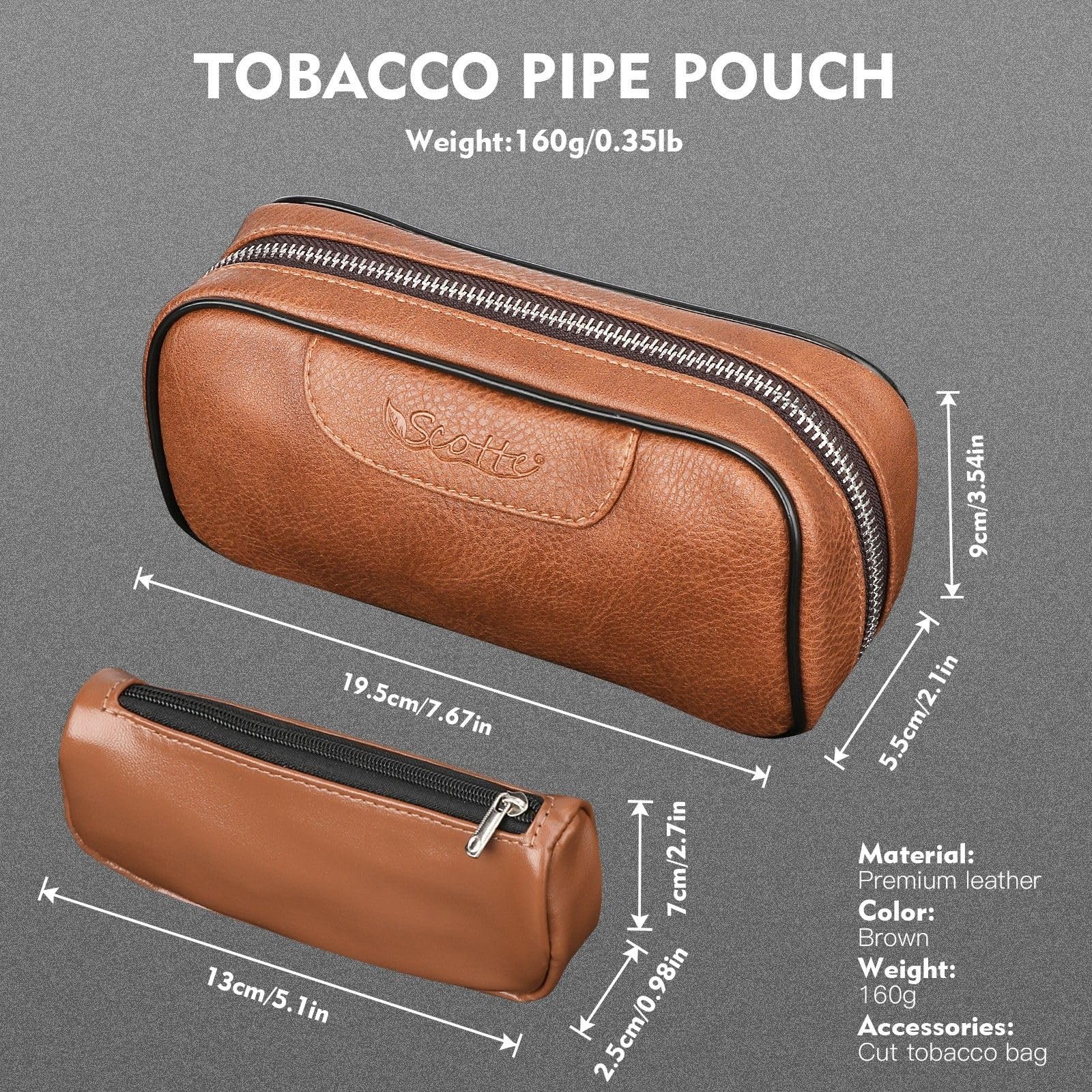 Scotte Handmade Pipe Set, Leather Pipe Pouch, Wood Pipe and Accessories (Scraper