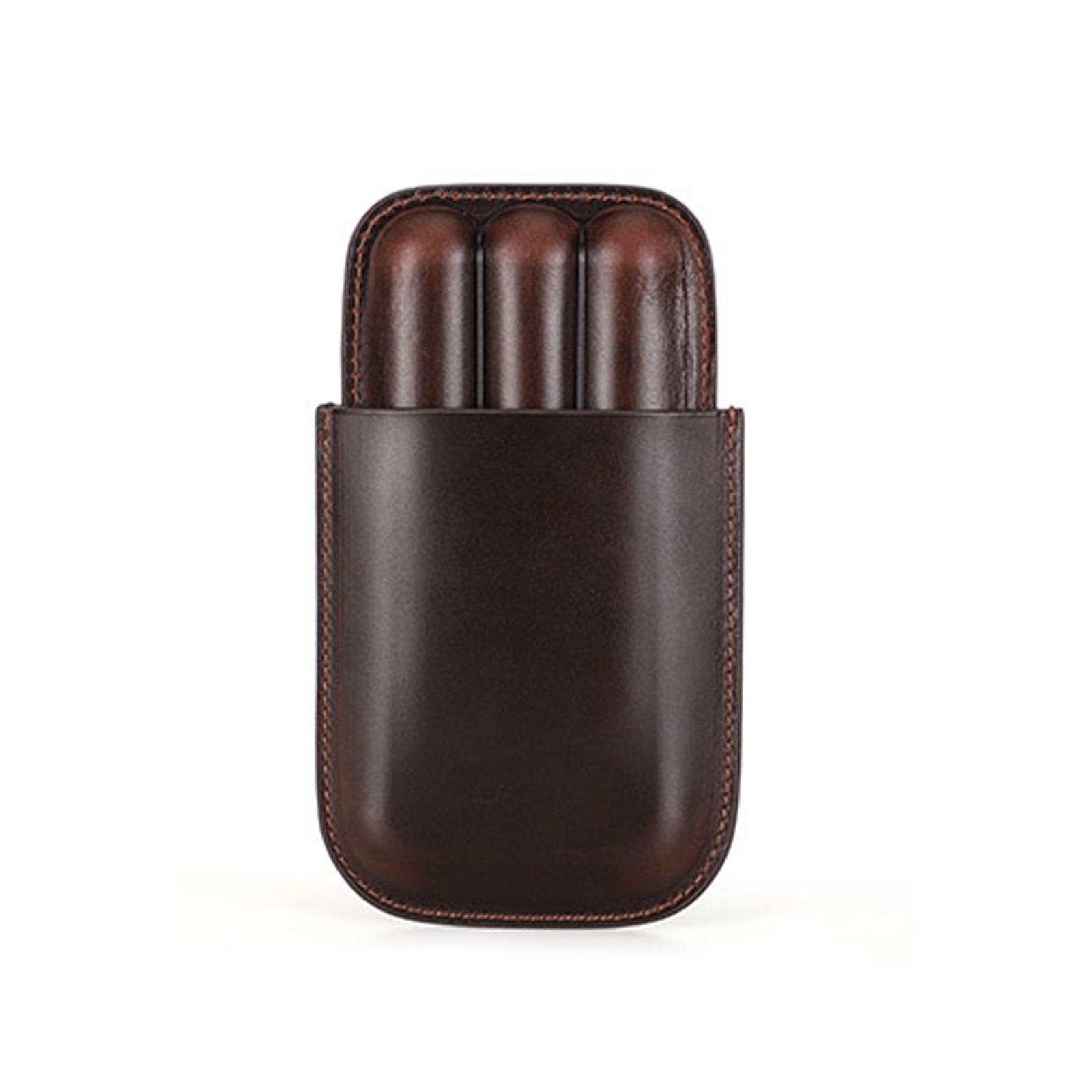 Genuine Leather 3 Cigar Case Portable Travel Humidor Holder Coffee
