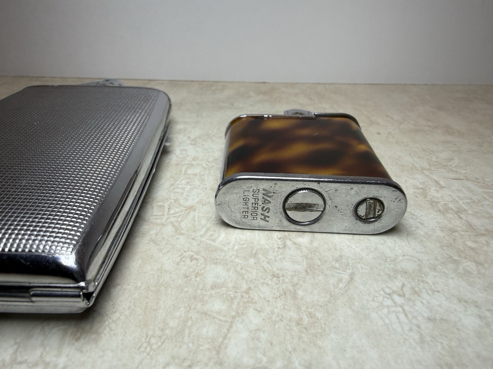 Lot of 2 Vintage Enamel Art Deco – 1 Evans Cigarette Case Lighter 1 Nash Lighter
