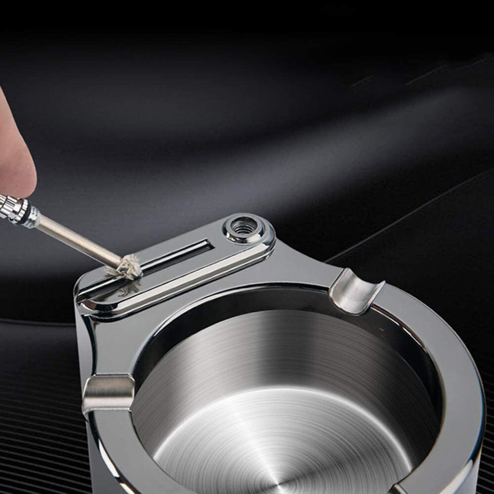 Ashtray Stainless Steel Ashtray with Permanent Match Lighter Modern Tabletop Ash
