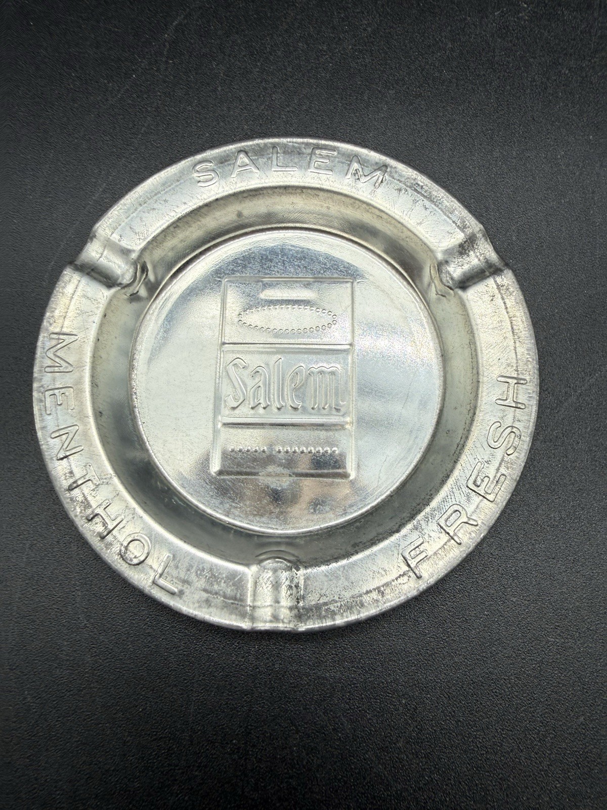 Lot 2 Vintage Tin Metal Salem Menthol Flavor Cigarette Ashtrays Silver Tobacco