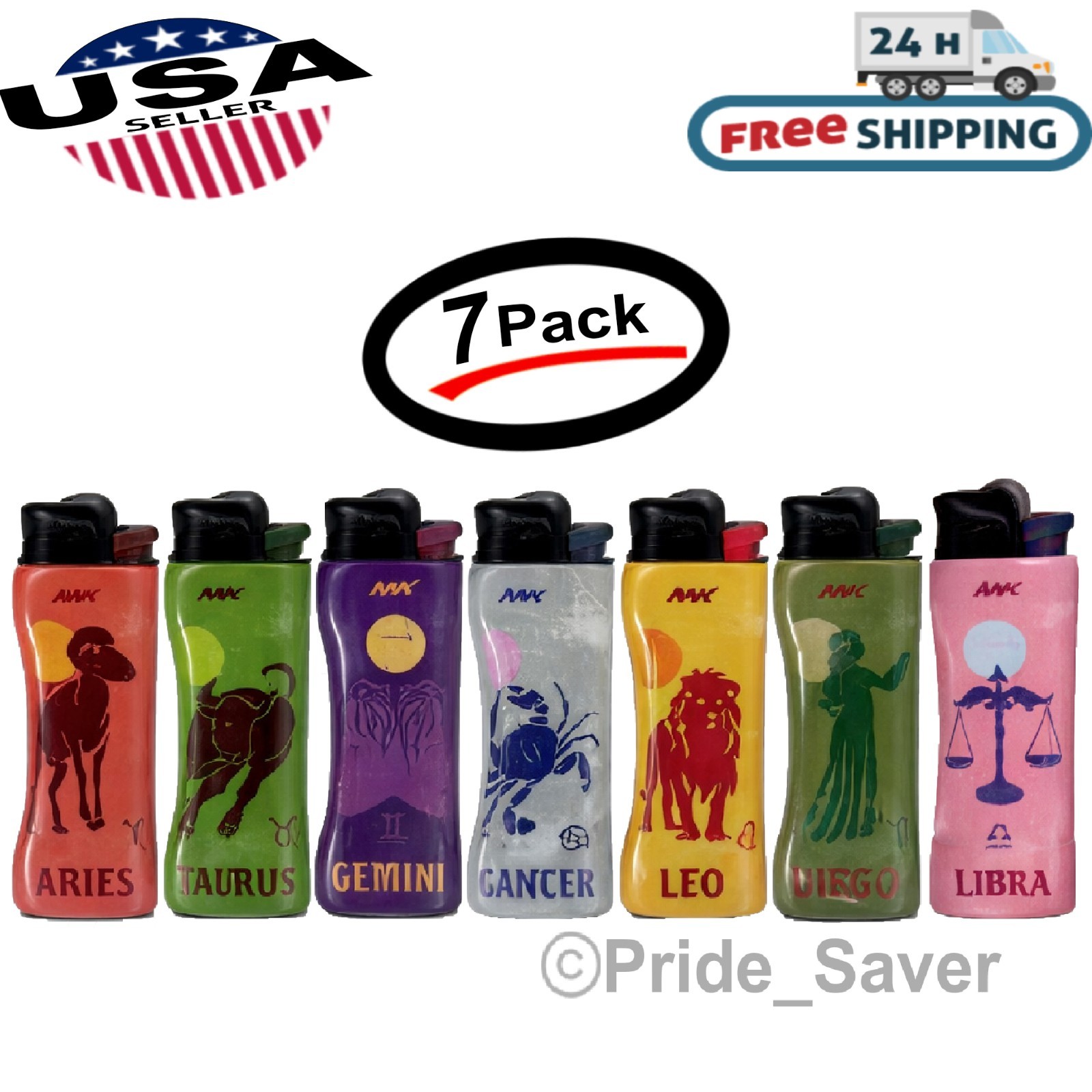 MK Grip Lighter Pro Astrology Zodiac Horoscope Series Flint AST (7 Lighters)