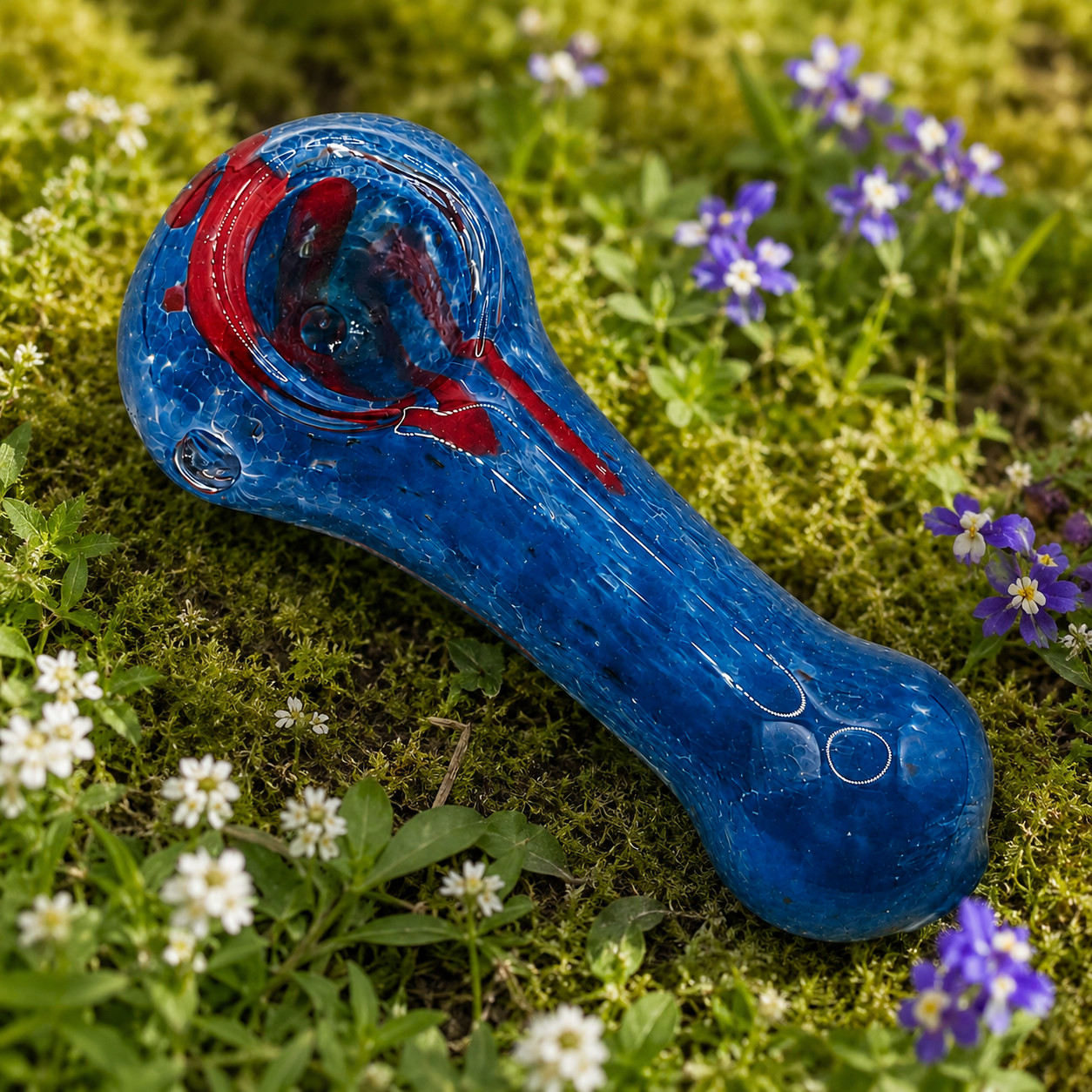 Blue Cherry Pocket Mini Glass Spoon Pipe – 3-3.5 Inch Blue Red Hand Pipe
