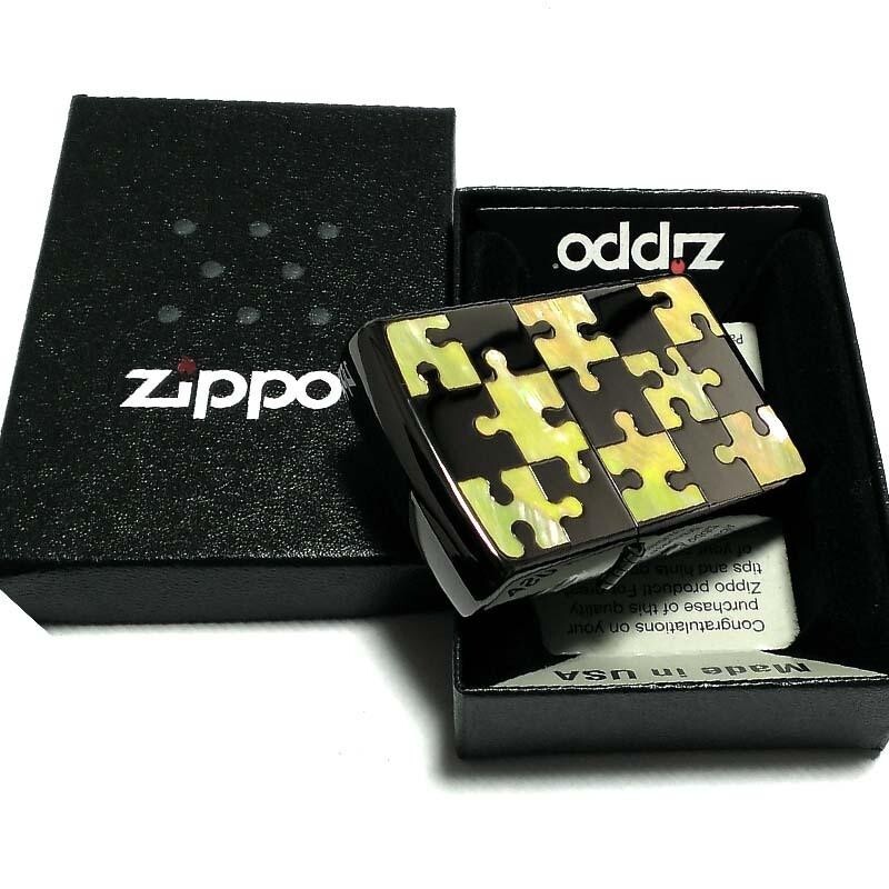 Zippo Shell Puzzle Mirror Finish Black Yellow Brass Etching Oil Lighter Japan