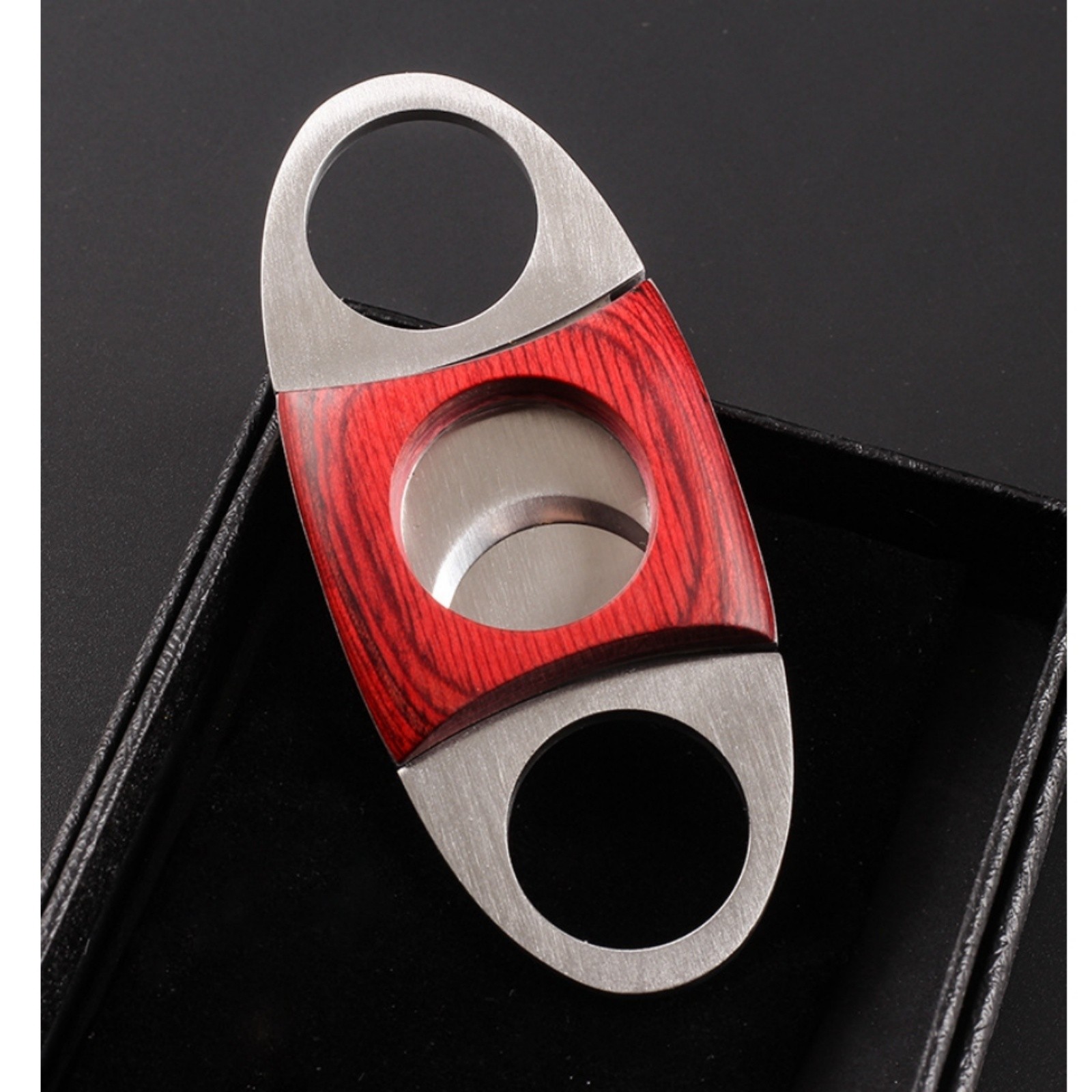 Red Wood Double Blade Cigar Cutter Stainless Steel Guillotine Cigar Scissors