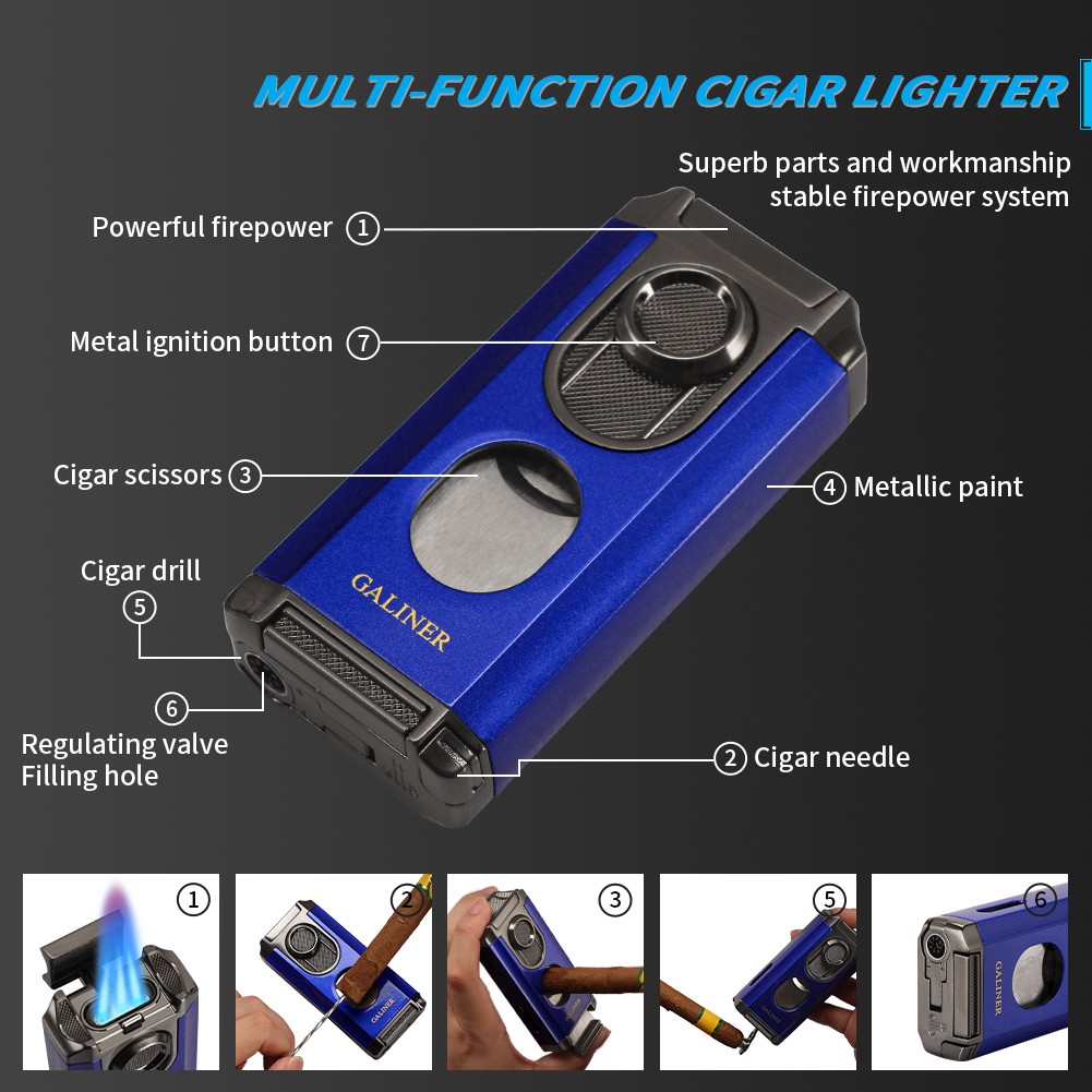 Galiner Travel Cigar 3 Jet Flame Torch Lighter Green Guillotine Cutter Punch