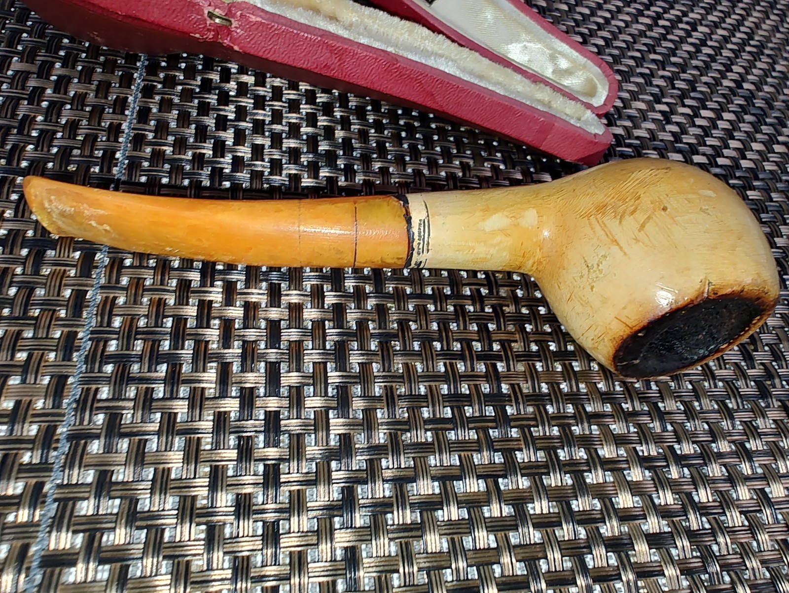 Vintage Genuine Pioneer Meerschaum Real Amber Tobacco Pipe w/Lined Case