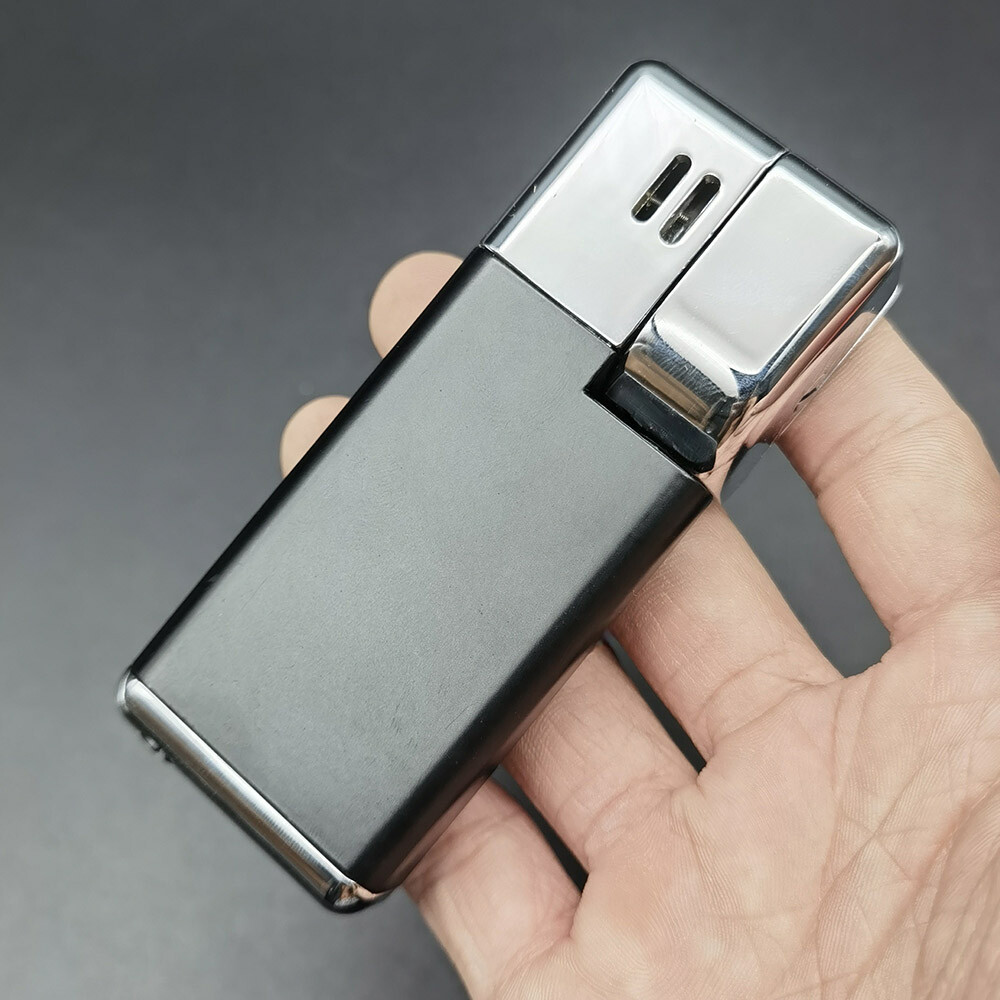 2 in 1 Folding Metal Lighter Pipe Portable Smoking Lighter w/ Free Screen Black