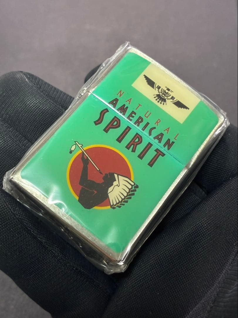 Zippo American Spirit Green Silver One Sided Processing Lighter Regular Japan