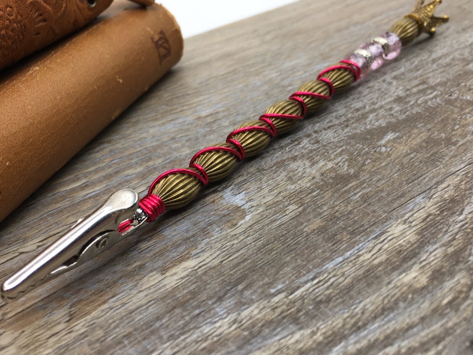 Bug’s Homemade Beaded Designer Roach Clip 6” Long “Princess” Pinks w/Crown