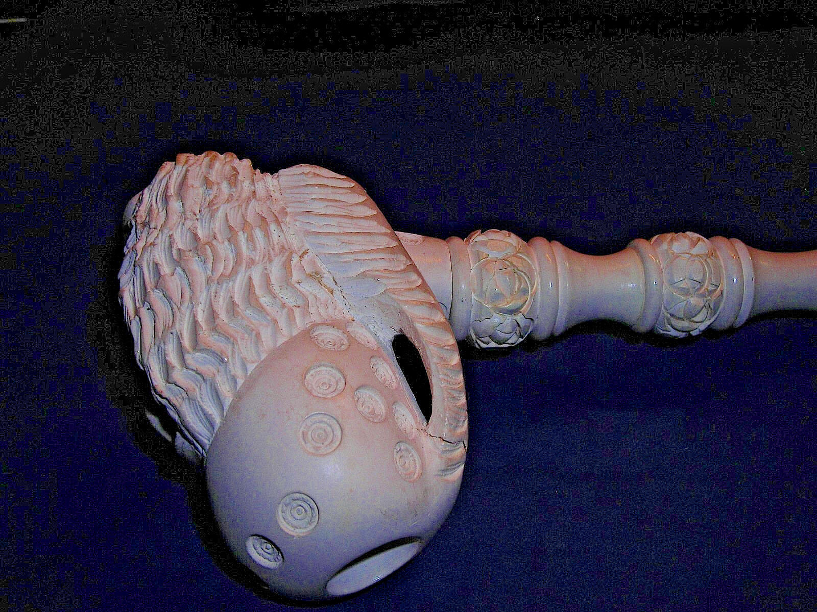 🔴UNSMOKED NEW BLOCK MEERSCHAUM PIPE 15 INCHES LONG LOTS OF DETAILED CARVING -BB